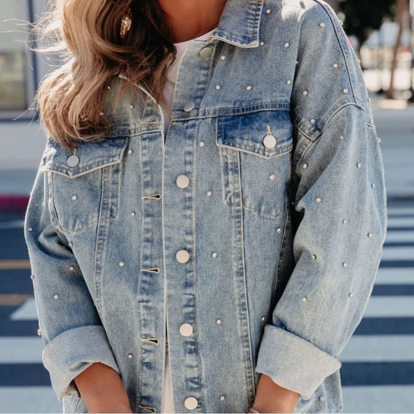 KEEP ON SHINING RHINESTONE EMBELLISHED DENIM JACKET - Picture 6 of 9